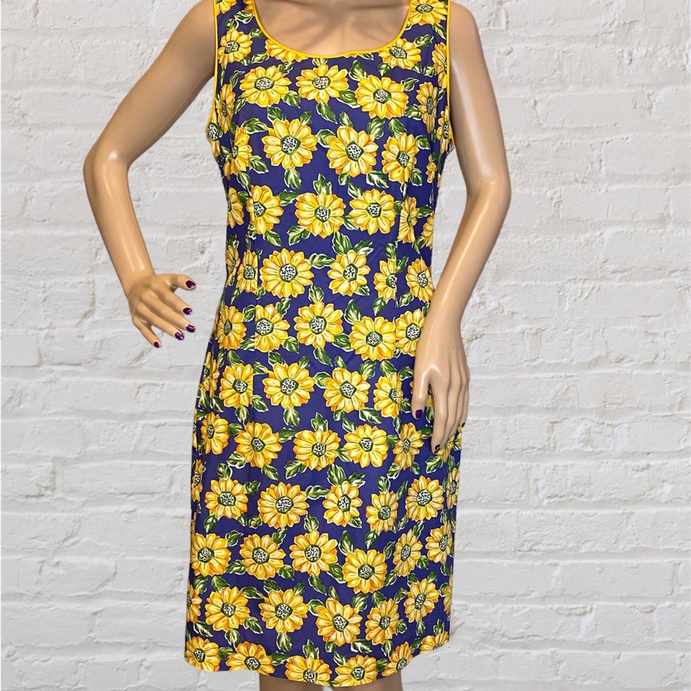 Vintage Leslie Lucks Flower Floral Print Sleeveless Dress Sundress Size 6 EUC